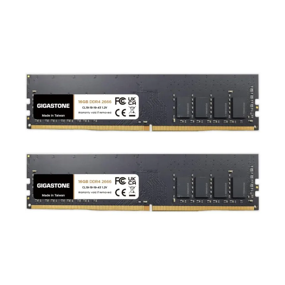 Gigastone 32 GB (2 x 16 GB) DDR4 2666 MT/s desktop memory kit — Product photo