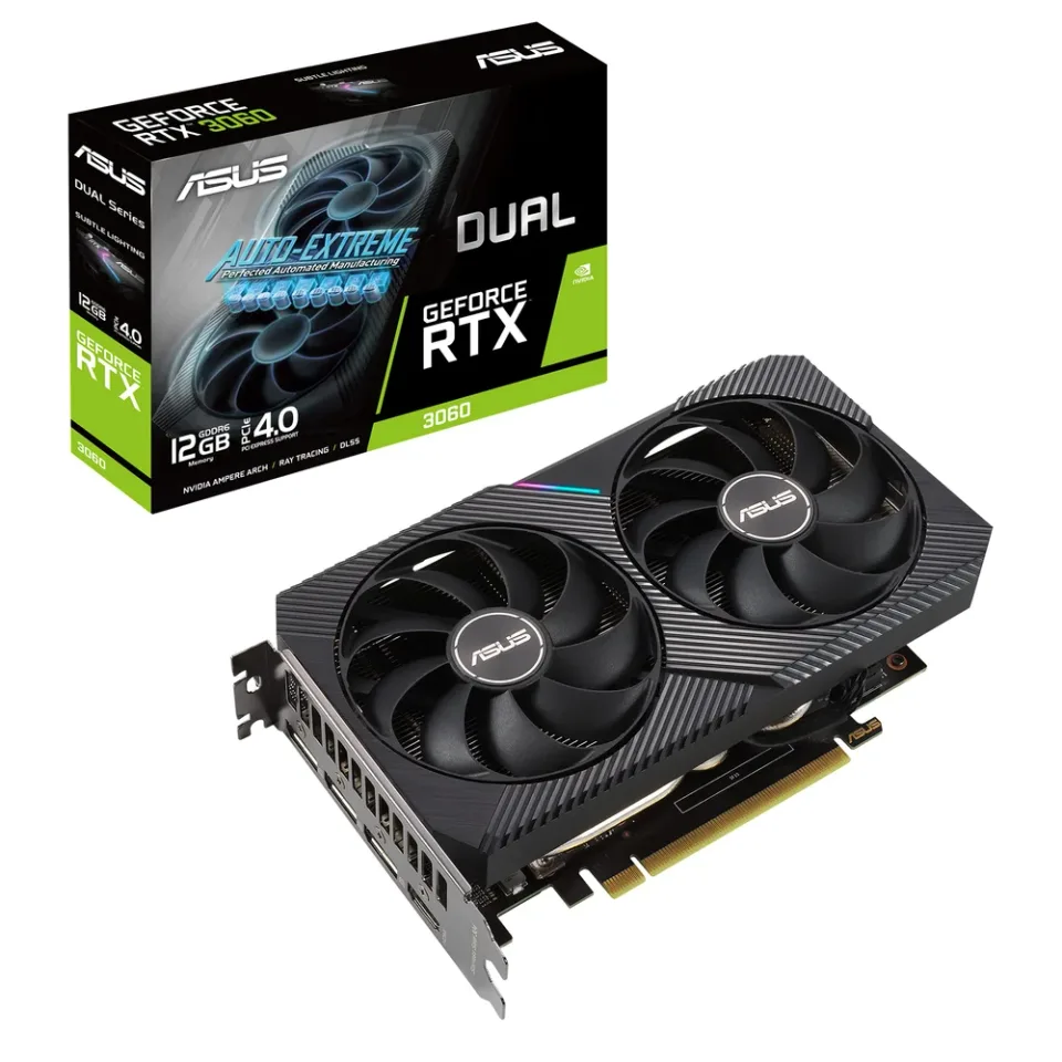 ASUS Dual GeForce RTX 3060 V2 OC Edition graphics card — Product photo