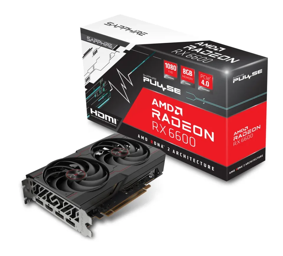 Sapphire PULSE AMD Radeon RX 6600 graphics card — Product photo