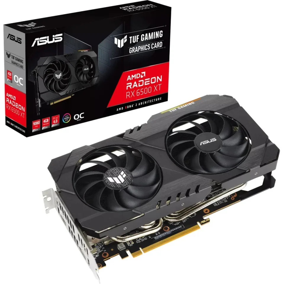 ASUS TUF Gaming Radeon RX 6500 XT OC Edition 4GB GDDR6 graphics card — Product photo