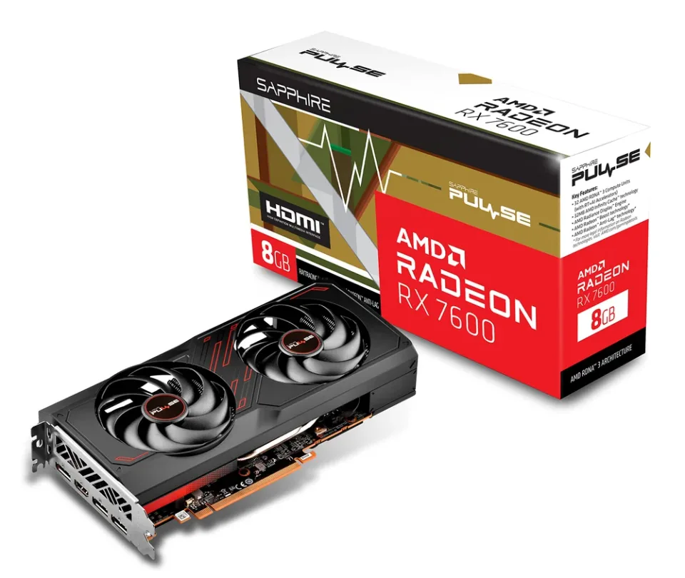 Sapphire PULSE AMD Radeon RX 7600 8GB GDDR6 graphics card — Product photo