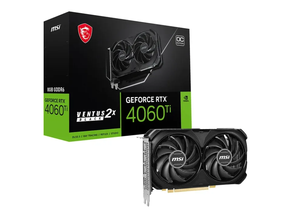 MSI GeForce RTX 4060 Ti VENTUS 2X BLACK 8G OC graphics card — Product photo