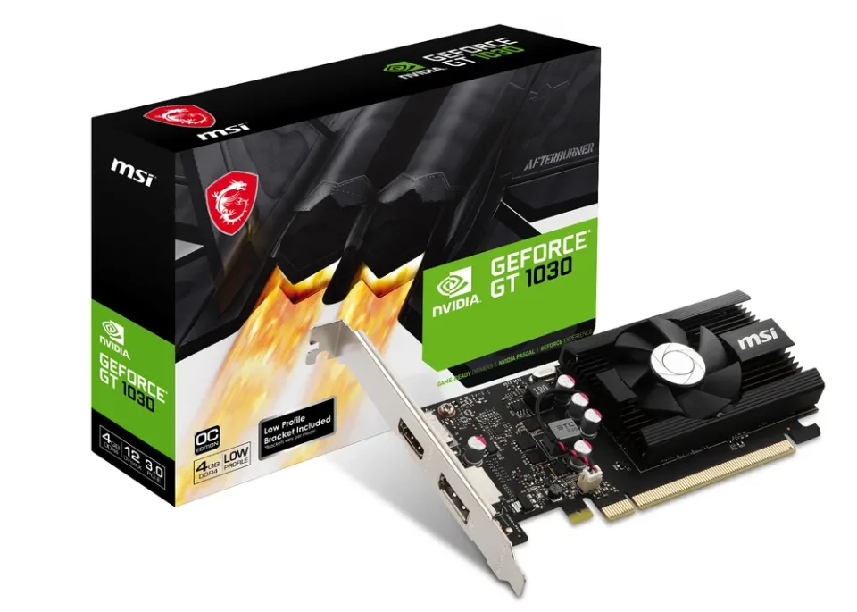 MSI GeForce GT 1030 4GD4 LP OC graphics card — Product photo