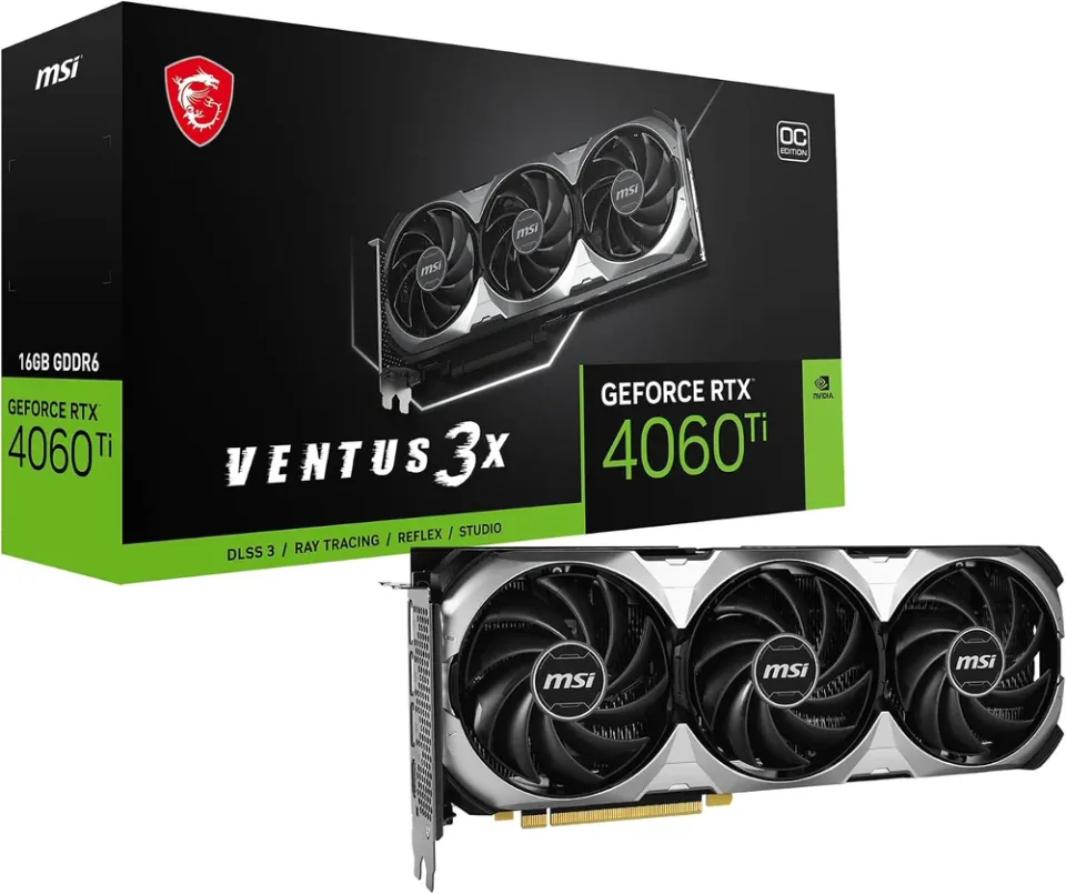 MSI GeForce RTX 4060 Ti VENTUS 3X 16G OC graphics card — Product photo