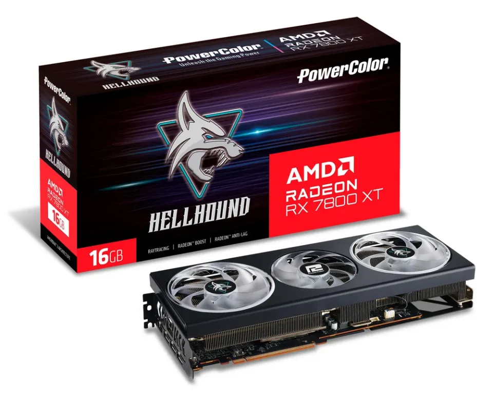 PowerColor Hellhound AMD Radeon RX 7800 XT 16GB GDDR6 graphics card — Product photo