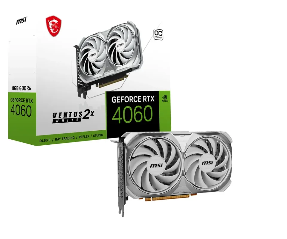 MSI GeForce RTX 4060 VENTUS 2X WHITE 8G OC graphics card — Product photo