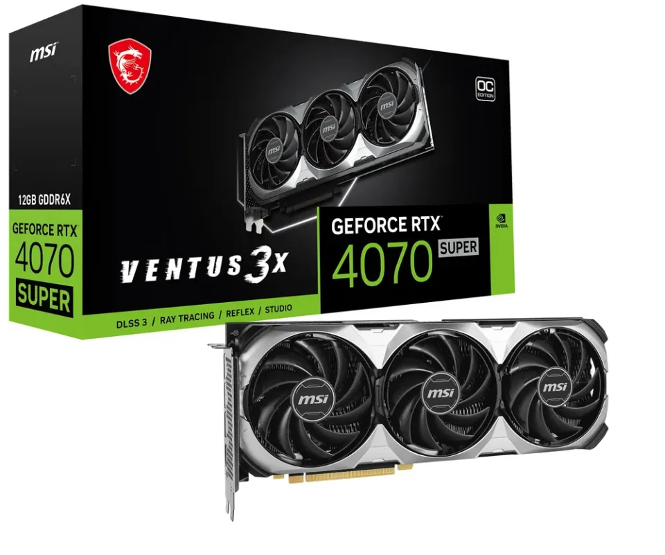 MSI GeForce RTX 4070 SUPER 12G VENTUS 3X OC graphics card — Product photo