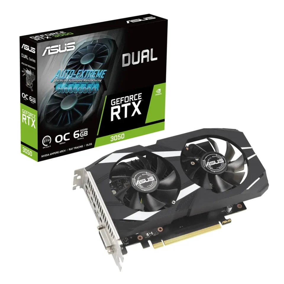 ASUS Dual GeForce RTX 3050 OC Edition 6GB GDDR6 graphics card — Product photo