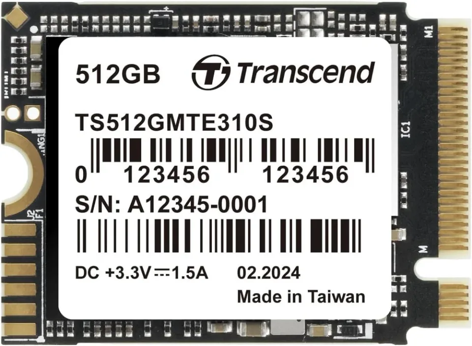 Transcend 512 GB M.2 2230 NVMe SSD (TS512GMTE310S) — Product photo