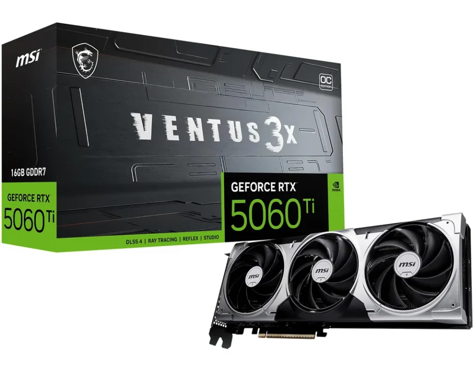 MSI GeForce RTX 5060 Ti 16G VENTUS 3X OC graphics card — Product photo