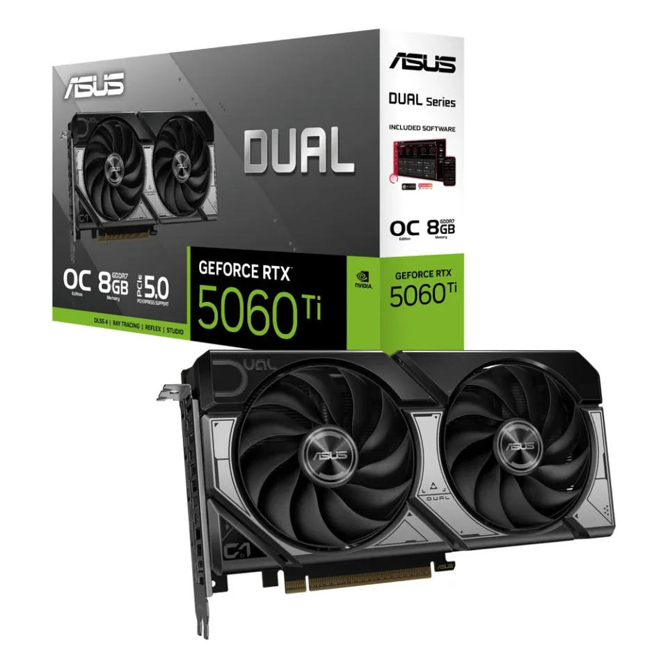 ASUS Dual GeForce RTX 5060 Ti OC Edition 8GB GDDR7 graphics card — Product photo