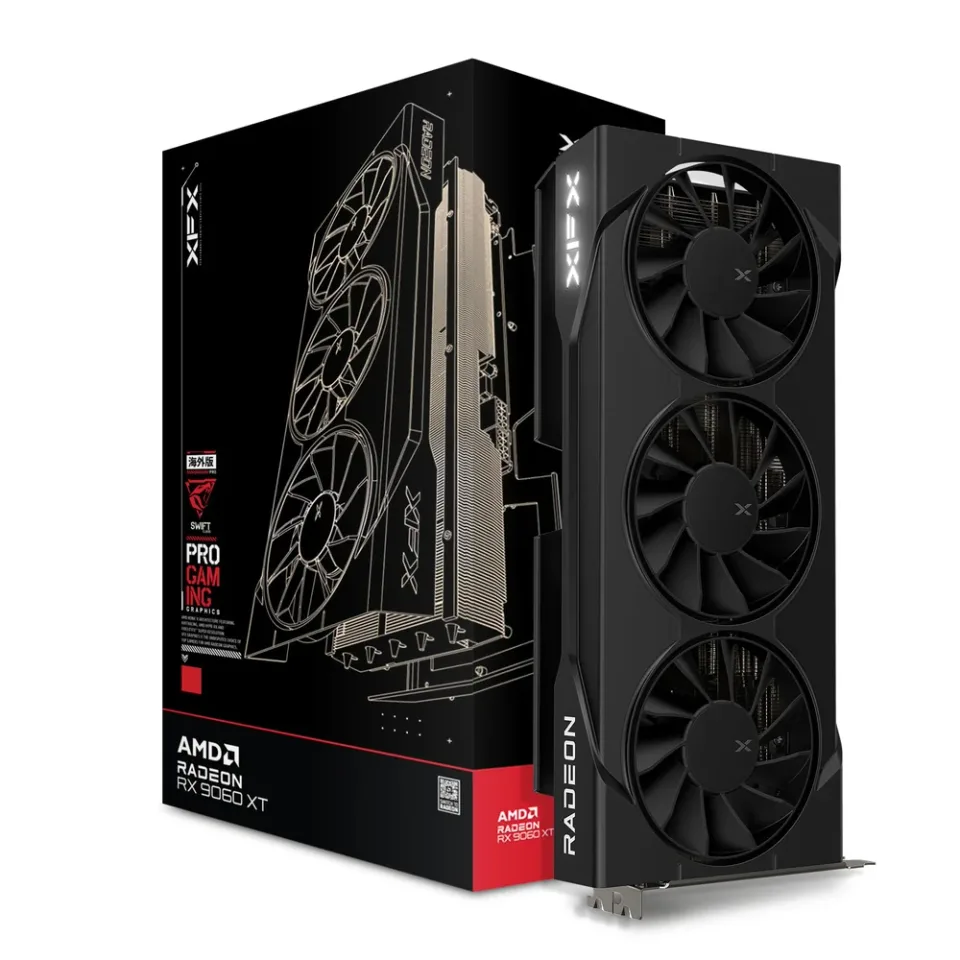 XFX Swift Radeon RX 9060 XT OC Triple Fan Gaming Edition 16GB graphics card — Product photo