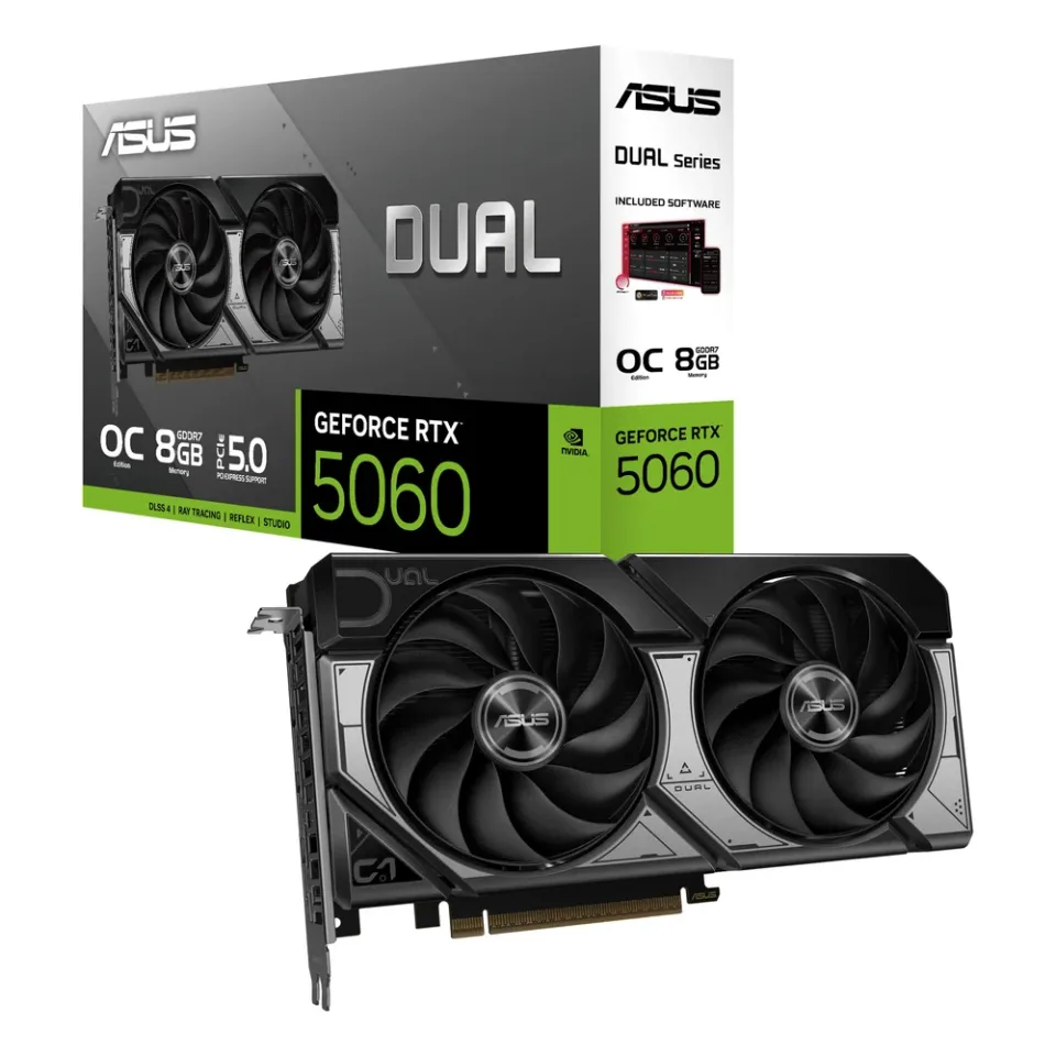 ASUS Dual GeForce RTX 5060 8GB GDDR7 OC Edition graphics card — Product photo