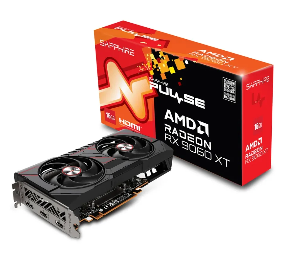 Sapphire PULSE AMD Radeon RX 9060 XT OC 16GB graphics card — Product photo