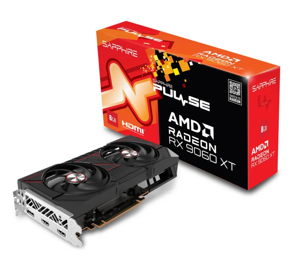 Sapphire PULSE AMD Radeon RX 9060 XT OC 8GB graphics card — Product photo