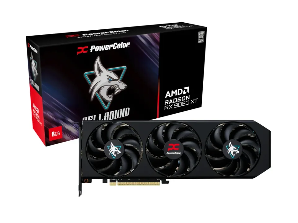 PowerColor Hellhound AMD Radeon RX 9060 XT 8GB GDDR6 graphics card — Product photo
