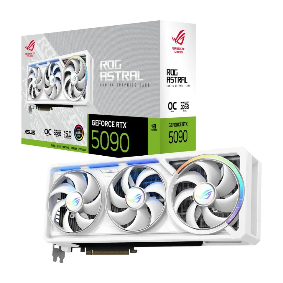 ASUS ROG Astral GeForce RTX 5090 32GB GDDR7 White OC Edition graphics card — Product photo