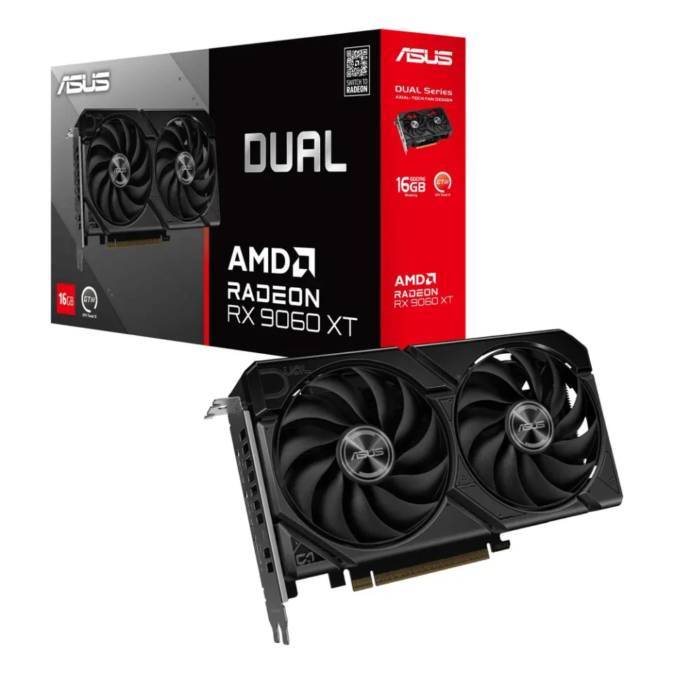 ASUS Dual Radeon RX 9060 XT 16GB GDDR6 graphics card — Product photo