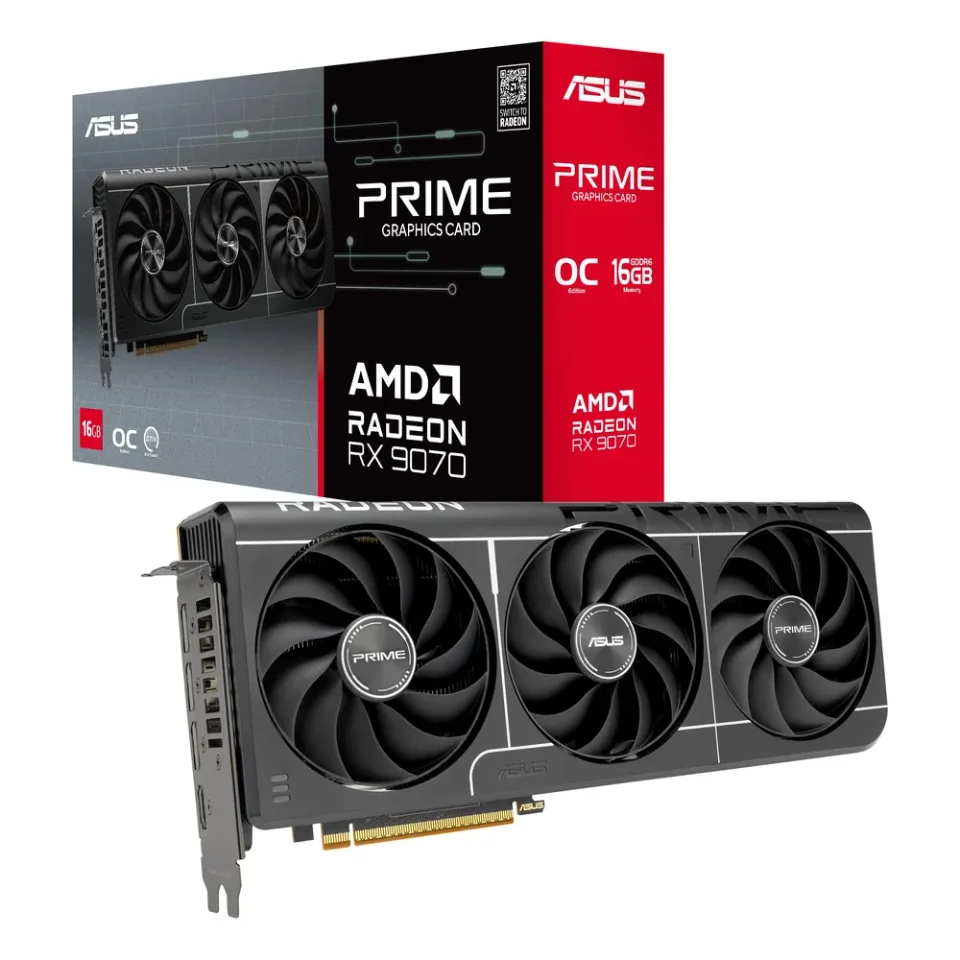 ASUS Prime Radeon RX 9070 EVO OC Edition 16GB GDDR6 graphics card — Product photo