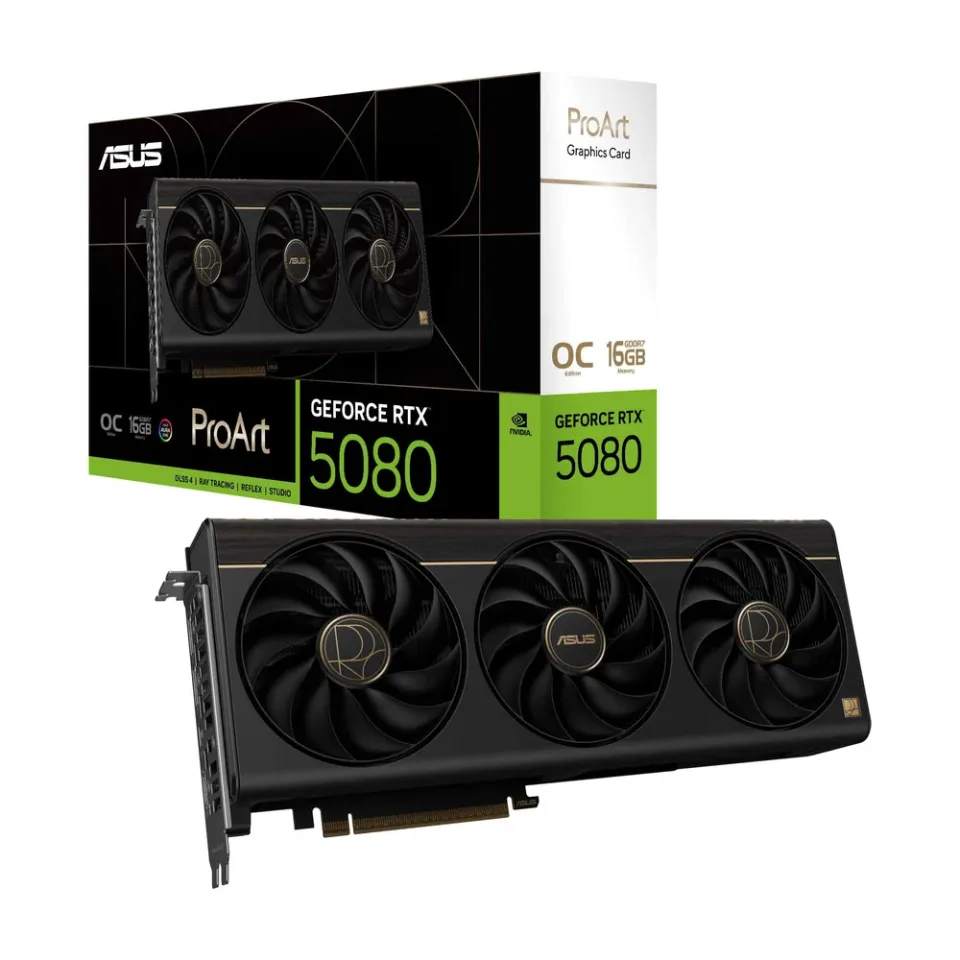 ASUS ProArt GeForce RTX 5080 16GB GDDR7 OC Edition graphics card — Product photo