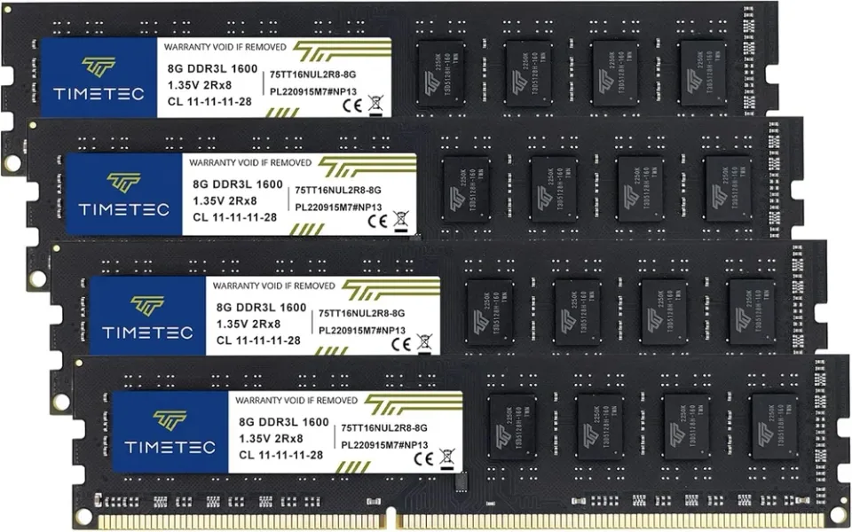 Timetec Premium 32 GB (4 x 8 GB) DDR3L 1600 MT/s desktop memory kit — Product photo