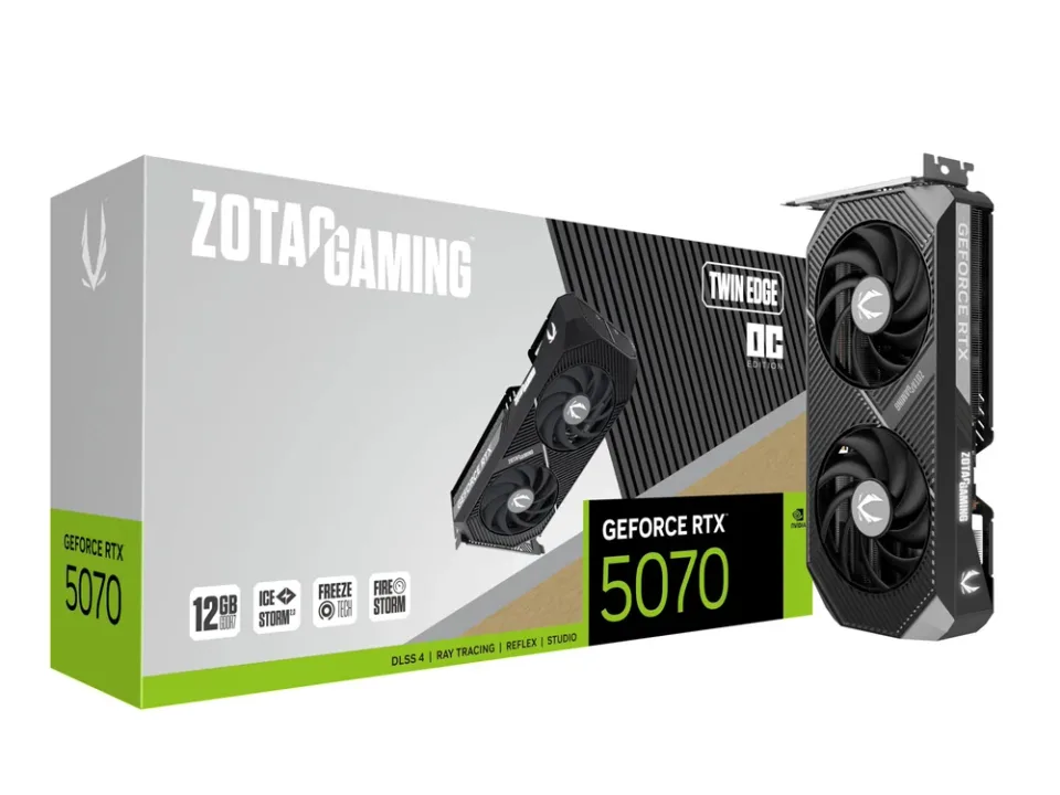 ZOTAC GAMING GeForce RTX 5070 Twin Edge OC graphics card — Product photo