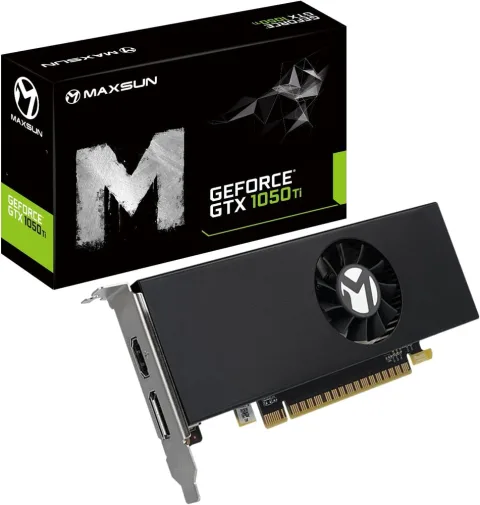 MAXSUN GeForce GTX 1050 Ti Low Profile 4GB graphics card — Product photo