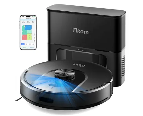 Tikom L8000 Plus robot vacuum with self-empty dock — Product source photo