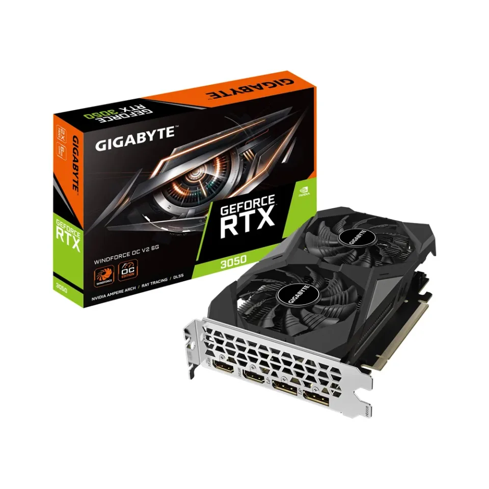 GIGABYTE GeForce RTX 3050 WINDFORCE OC V2 6G graphics card — Product photo