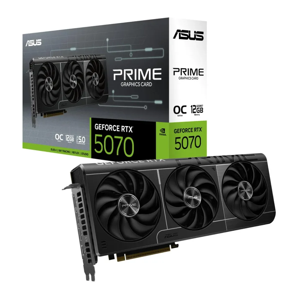 ASUS Prime GeForce RTX 5070 OC Edition 12GB GDDR7 graphics card — Product photo