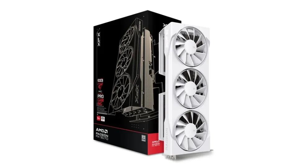 XFX Swift Radeon RX 9070 OC White Triple Fan Gaming Edition 16GB graphics card — Product photo