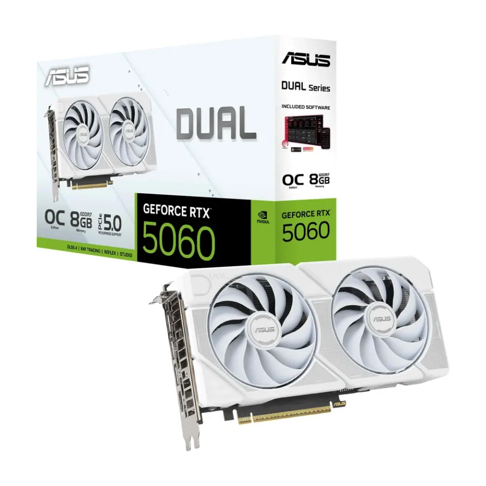 ASUS Dual GeForce RTX 5060 White OC Edition 8GB GDDR7 graphics card — Product photo