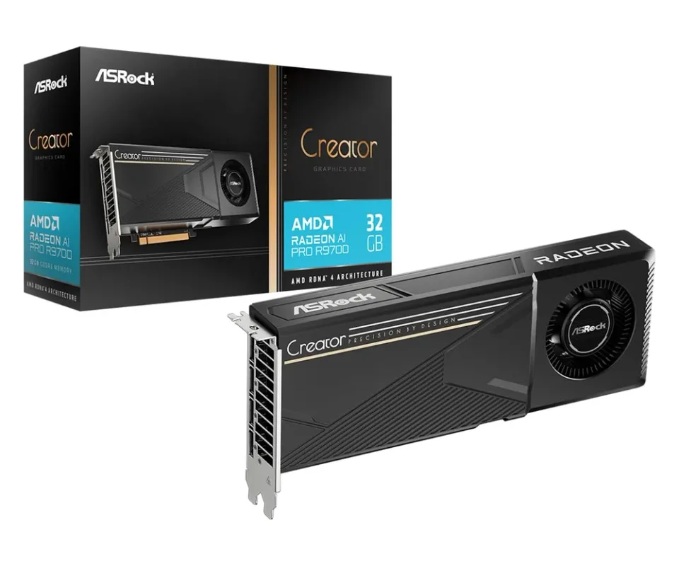 ASRock Radeon AI PRO R9700 Creator 32GB graphics card — Product photo