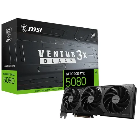 MSI GeForce RTX 5080 16G VENTUS 3X OC BLACK graphics card — Product photo
