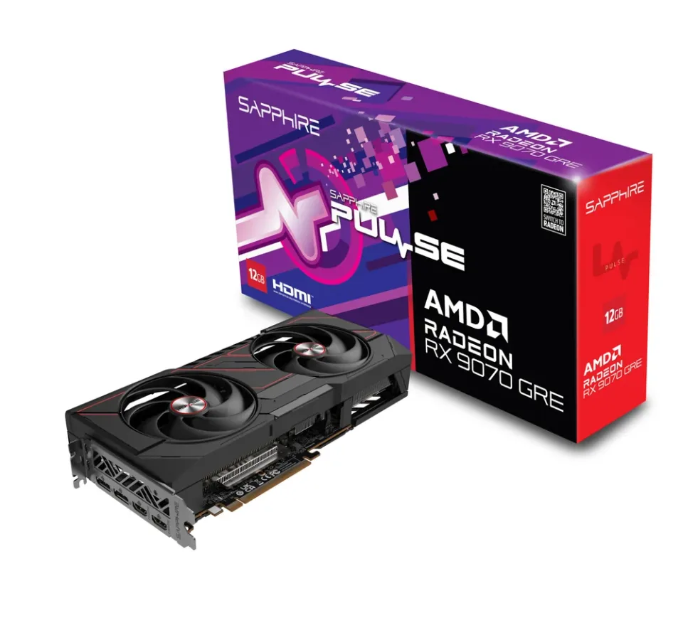 Sapphire PULSE AMD Radeon RX 9070 GRE Gaming OC 12GB graphics card — Product photo