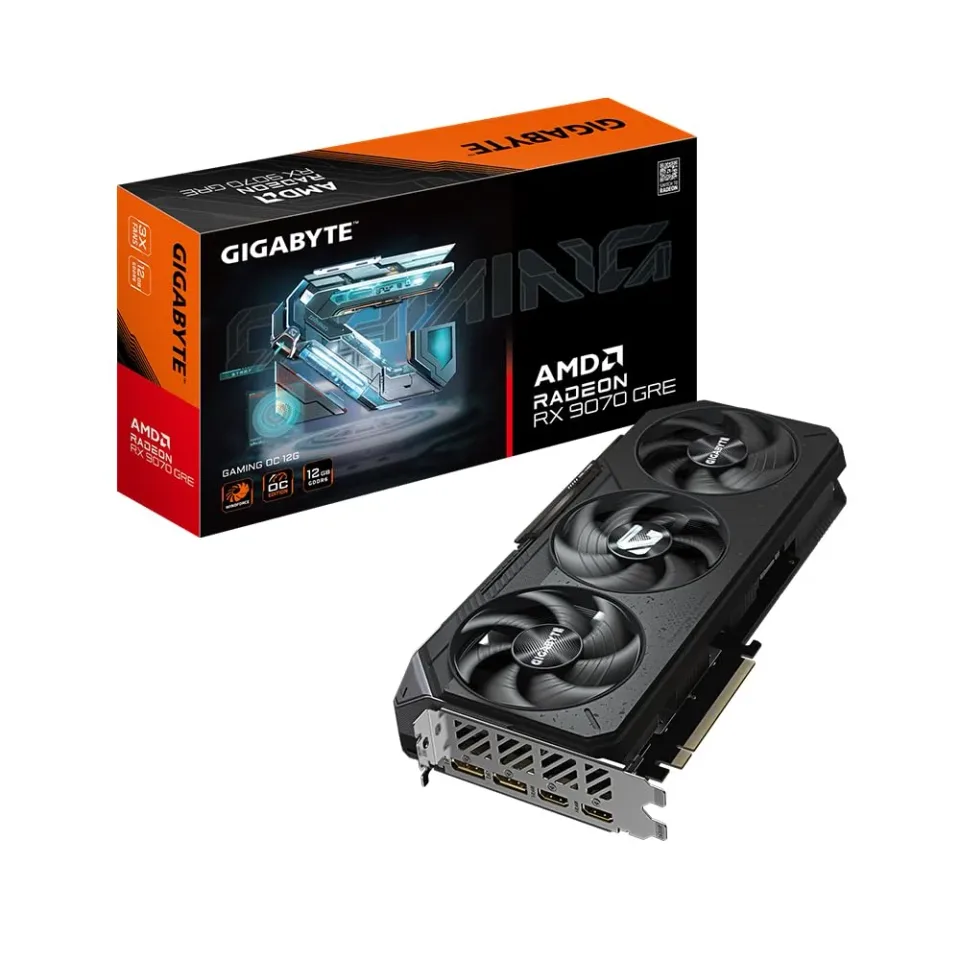 GIGABYTE Radeon RX 9070 GRE GAMING OC 12G graphics card — Product photo